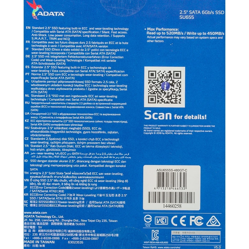 Накопитель SSD A-Data SATA III 480Gb ASU655SS-480GT-C Ultimate SU655 2.5"