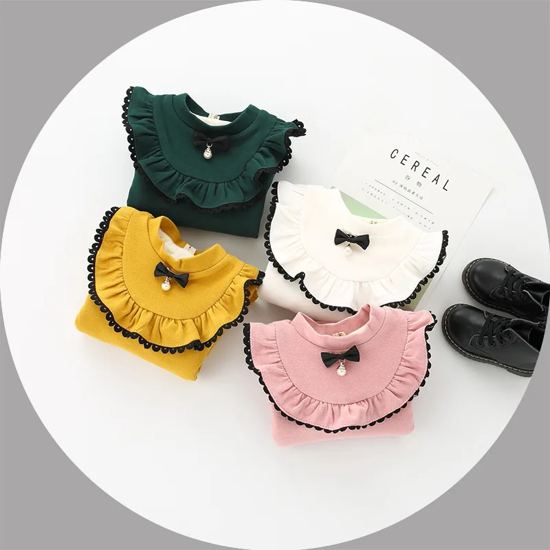 

2017 New Style Infants Children Fall And Winter Clothes Sweaters Tops Small CHILDREN'S Baby Base Shirt plus Velvet