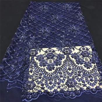 

2020 top sale African French lace fabric. Hand work beads with sequines lace fabric design tulles lace for Lady evening dress