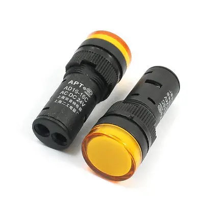 

2Pcs AC DC 24V Yellow LED Cylinder Shape Alarm Signal Pilot Lamp AD16-16C