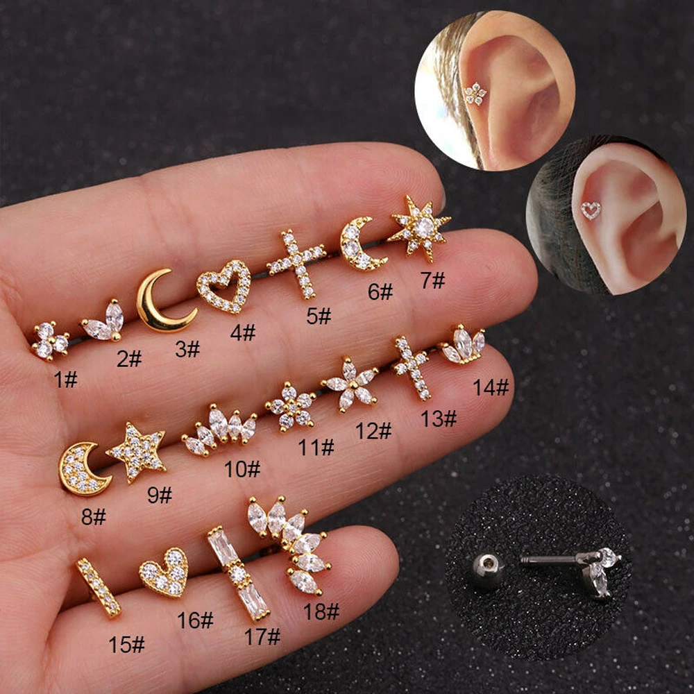 Серьга гвоздик с фианитом для пирсинга Ювелирное Украшение прокола хряща