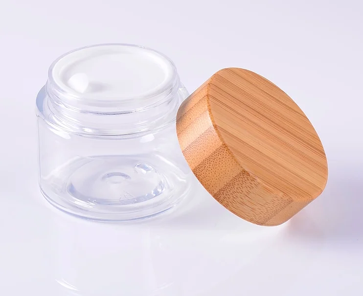 clear plastic jar 5 г, 10 г, 20 г, 30 г, 50 г, 60 г 80 г 100 г 150 г 200 г 250 бамбук алюминиевая банка для косметики, 1oz 2oz бамбуковые баночки деревянная косметическая банка, контейнер - Цвет: clear plastic jar
