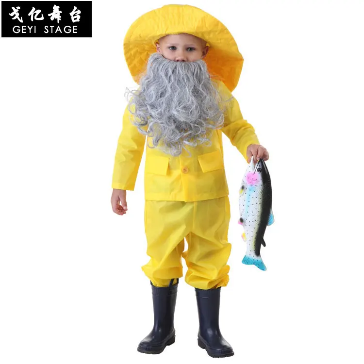 Disfraz de pescador para adultos y niños, paren amarillo brillante