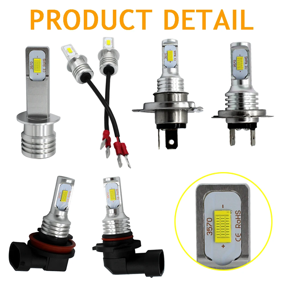 2 шт. 12V 24V FL CSP 3570 72 Вт светодиодные лампы SMD 9005 9006 H1 H3 H4 H7 H11 H8 1000LM белый 6500K желтый 3000 К туман сигнальные лампы фар