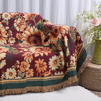 

Large Size Sofa Covers for Chair Cotton Line Knitted Blanket Multifunction Tassels Sofa Towel Bedspread Mat Flower Pattern Decor