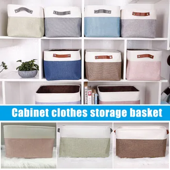 

Cotton Linen Storage Baskets without Cover Double Layer Double Handle Storage Box Clothes Toy @LS