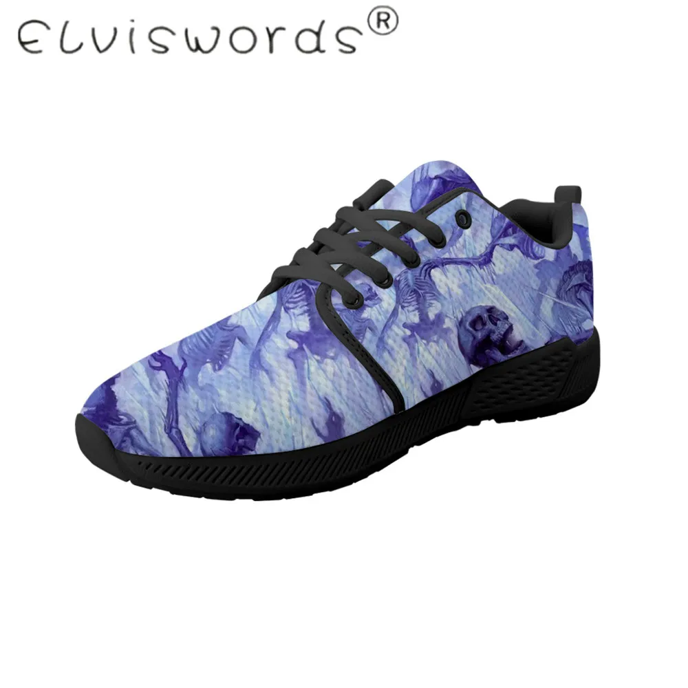 

ELVISWORDS 2019 Male shoes Print on demand Skull pattern Spring Autumn running shoes Breathable Cusual sneakers Size 35-48