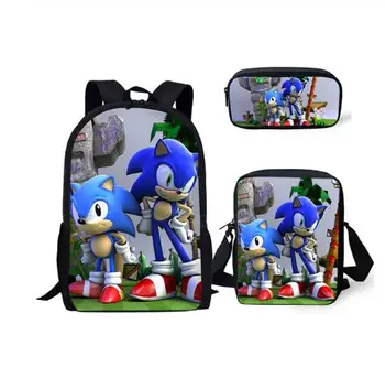 

3PCs/Set Children's School Backpack Sonic The Hedgehog Kids School Bags Cartoon Animal Design Teenagers Book-Bags Set
