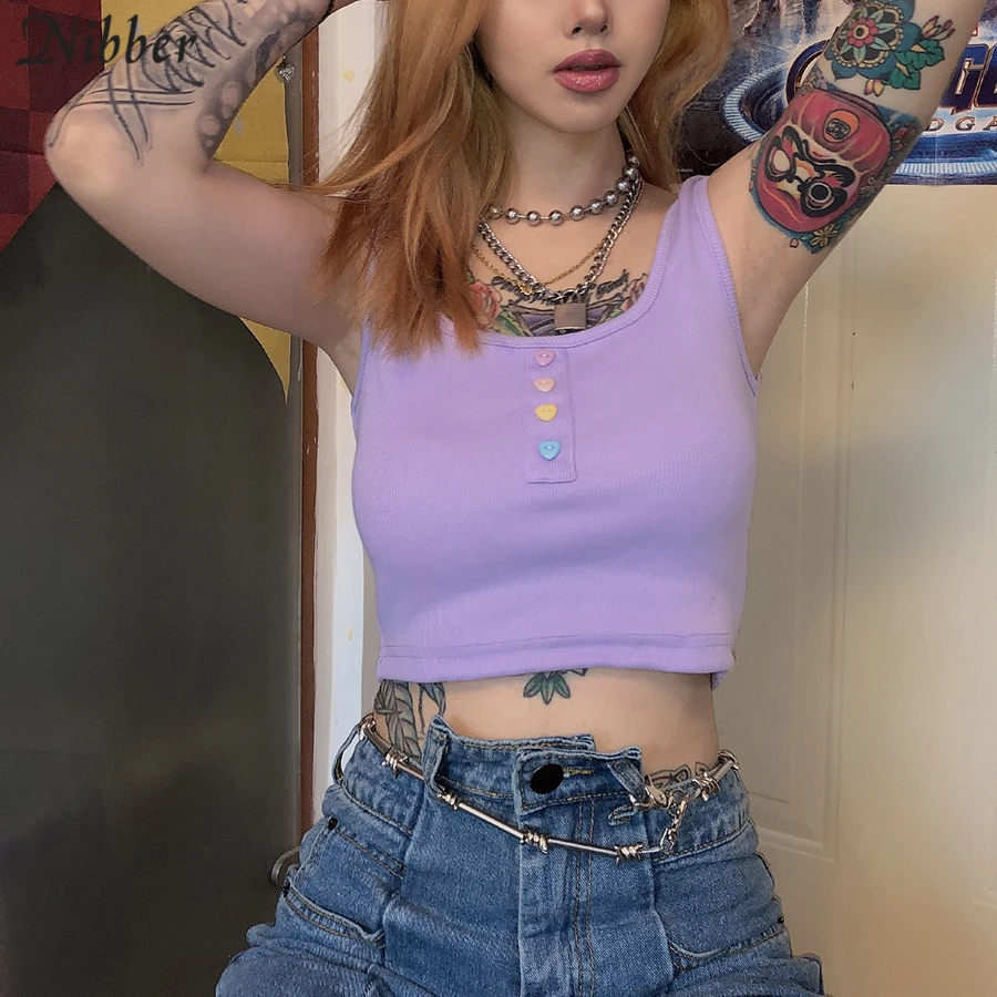 Nibber Harajuku Ribbed knit crop tops women tank tops autumn hot casual Active Wear wild stretch Slim Basic camisole mujer