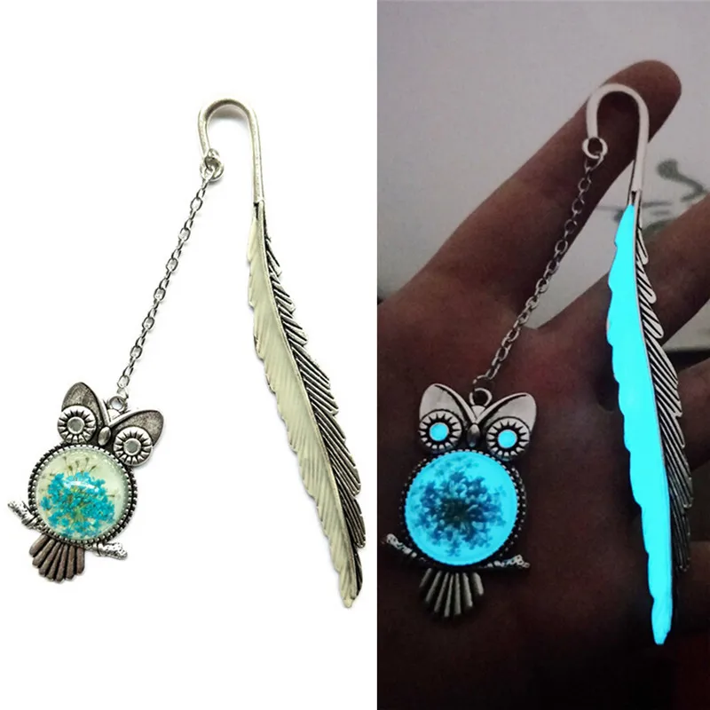 

1pcs Luminous Night Owl Bookmark Label Read Maker Feather Book Stationery