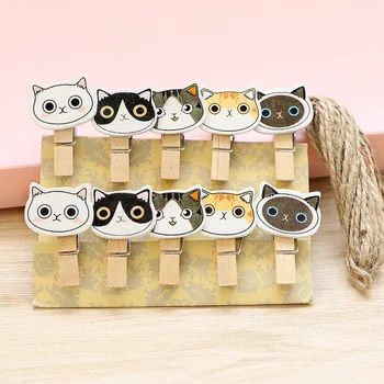 

Cute Cat Photo Clip Wood Clips Message Folder Clothespin Craft Clips Office Supplies Photo Memo Hook DIY Postcard Party Decor
