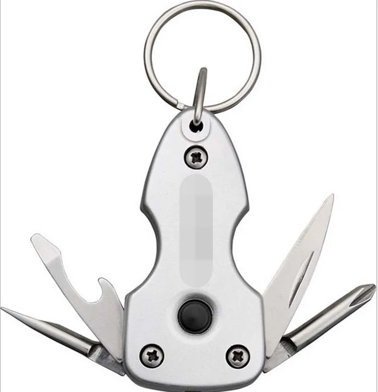 

Qihe Swiss Technology Outdoor Multi-functional LED Light 7-in-One Folding Mini Knife Keychain Small Gifts