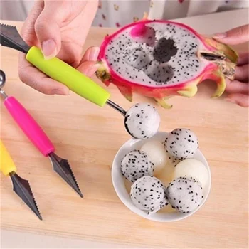 

2 in 1 Stainless Steel Melon Baller Watermelon Spoon Carving Knife Double Side Fruit Digging Spoon Ice Cream Spoon Kitchen Tool2