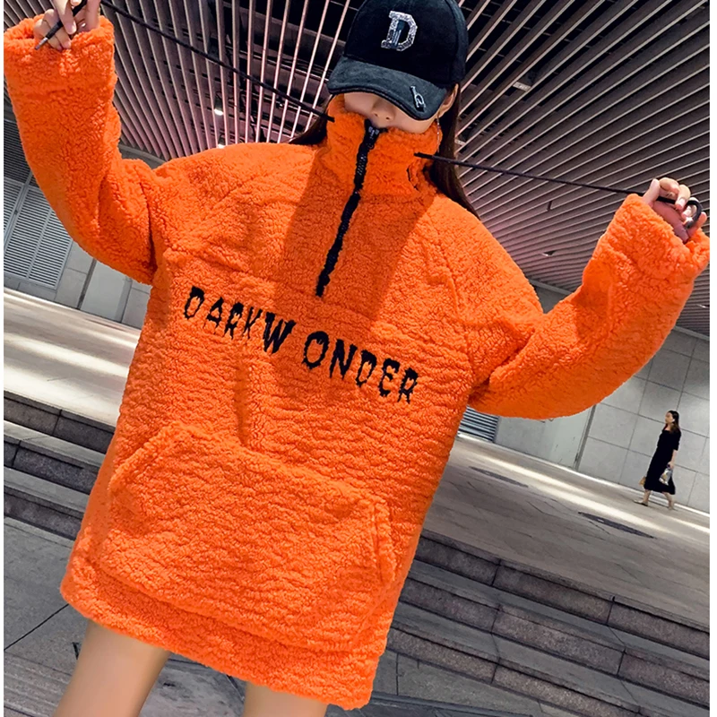 Orange lamb wool coat women 2020 autumn winter new