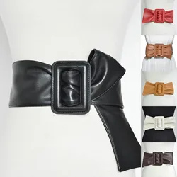 Big Bow Cummerbund Women's Fashion Dress Coat Sweater Decorative Waistbands Solid Color PU Leather Soft Wide Waist Belt