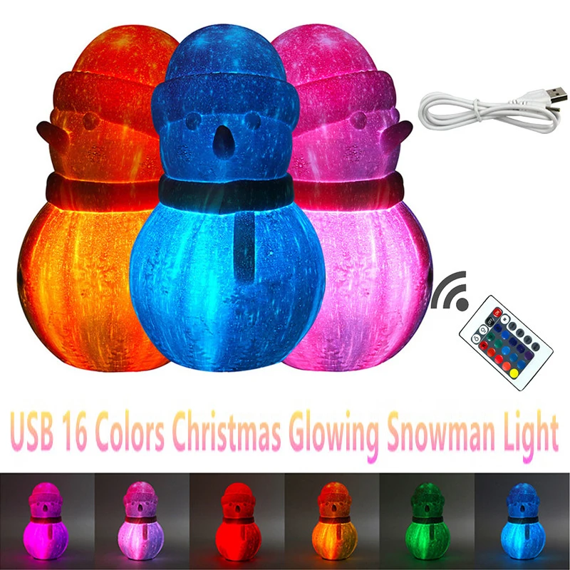 

USB 3D Christmas Glowing Snowman LED Night Light RGB 16 Colors Flashing Light Bedroom Table Lamp Decorative Lamp Christmas Gifts