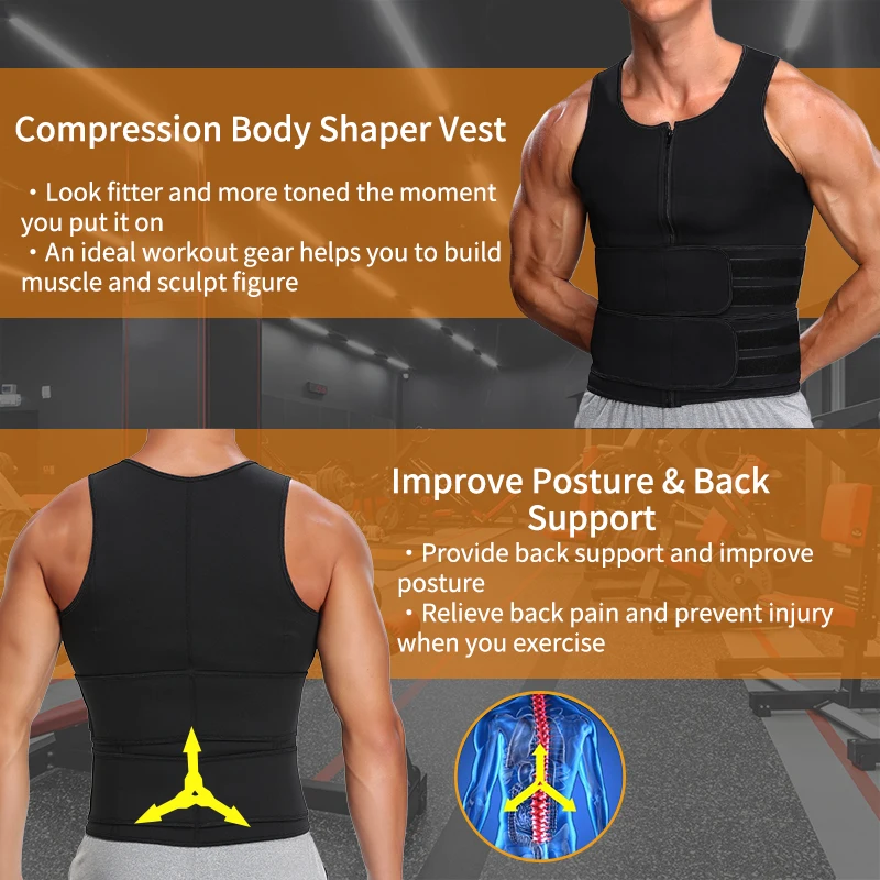 Wonderience Men's Sauna Sweat Vest Waist Trainer Workout Tank Top Slimming Body Shaper Vest for Men 