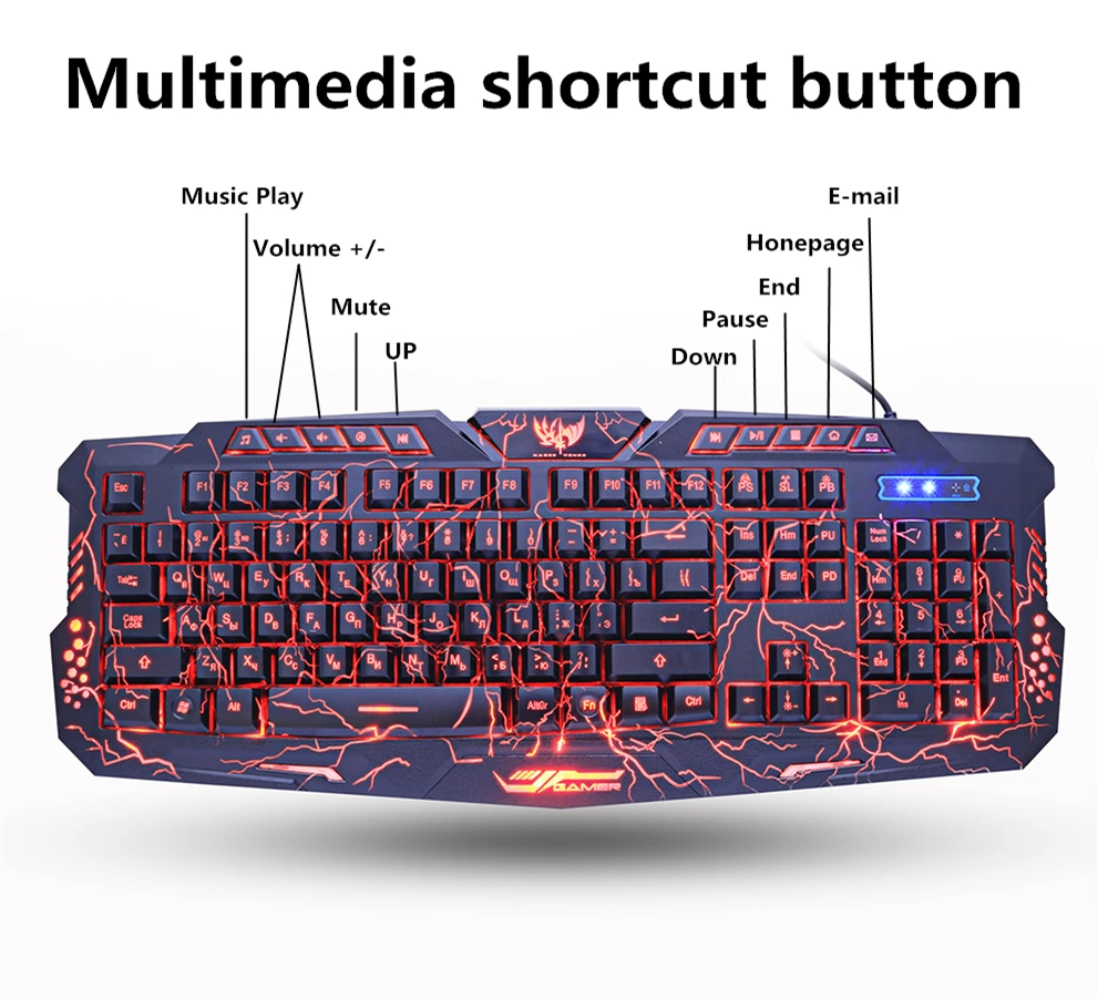 En Game Keyboard and mouse Combos Backlit USB Wired Waterproof cool blue red purple Russia