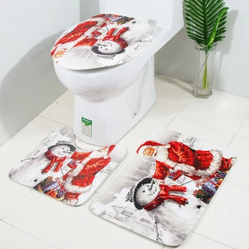 

New Christmas Santa Shower Curtain Anti-slip Room Carpet Toilet Cover Pad Useful