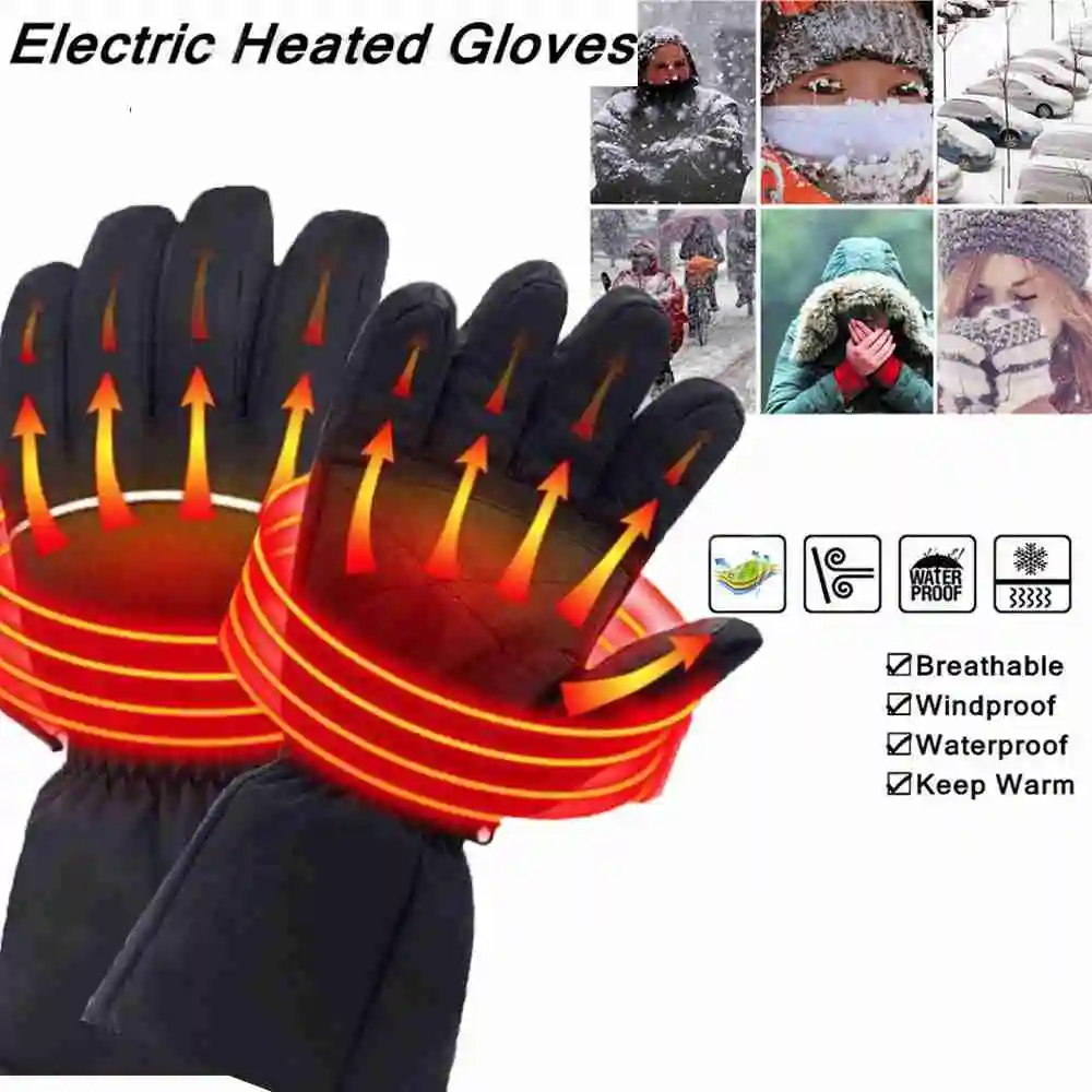 Winter warm battery Heated Gloves Windproof Waterproof outdoor Electric Heating ski for Motorcycle Hunting skiing cycling | Спорт и