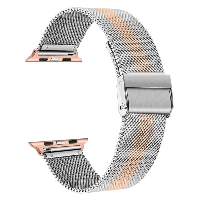 Rose Gold Silver Миланская петля, ремешок из нержавеющей стали для часов Apple Watch iWatch, серия 5, 4, 3, 2, 1, 44 мм, 40 мм, 42 мм, 38 мм, сетчатый ремешок, браслет - Цвет ремешка: Rose Gold Silver