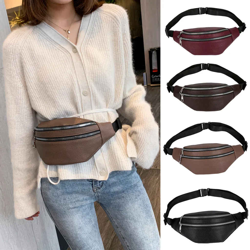 Unisex Double Zipper Leather Chest Bags Messenger Bag Bum Banana Hip Package High Quality Female Purse Chest Bag Wild Purse#GEX