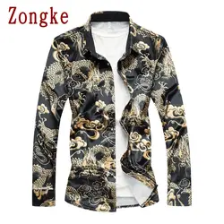 Zongke узор в виде китайского дракона Золотая Бархатная рубашка мужская мода мужские рубашки с длинным рукавом Повседневные мужские рубашки