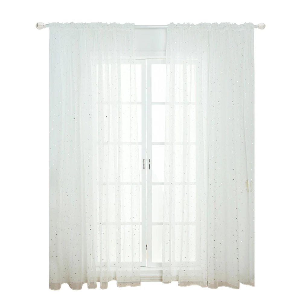 1Pc Fashion Shiny Star Pattern Transparent Tulle Voile Curtain Window Drape Living Room Home Decoration