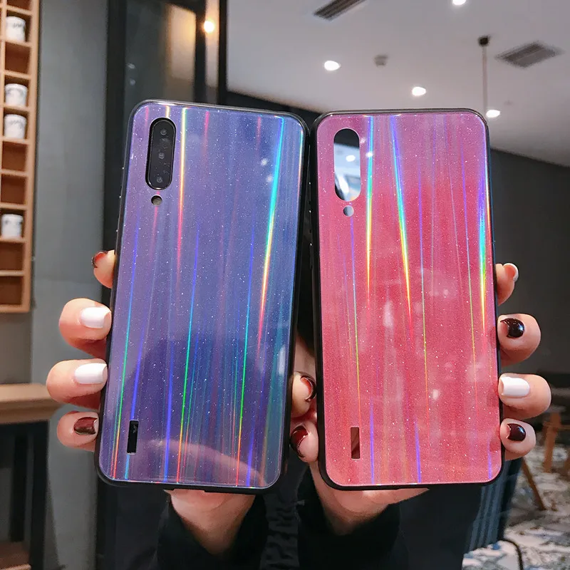 Блестящий чехол Aurora для Xiaomi Mi 9 9se 8 Lite CC9 CC9e A3 из закаленного стекла Xiomi Redmi Note 7 Pro 7A K20
