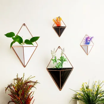 

New Hot Acrylic Flower Pot Iron Plant Holders Indoor Hanging Planter Geometric Vase Wall Decor Container Garden Succulent Plants