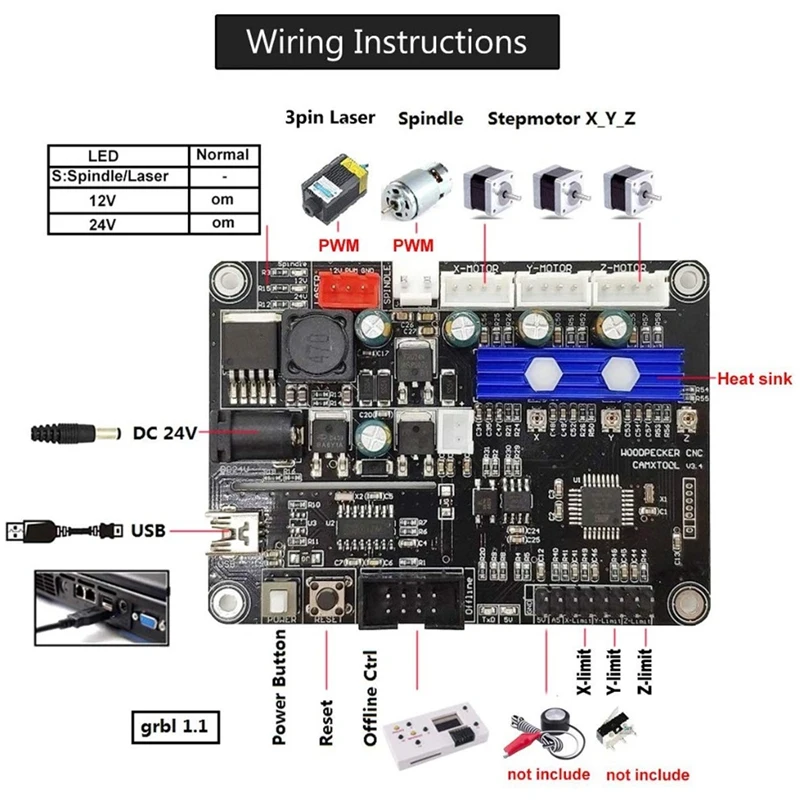 GRBL 1,1 USB порт ЧПУ гравировальный станок плата управления, 3 оси управления, гравировальный станок плата с автономным управлением ler V3.4