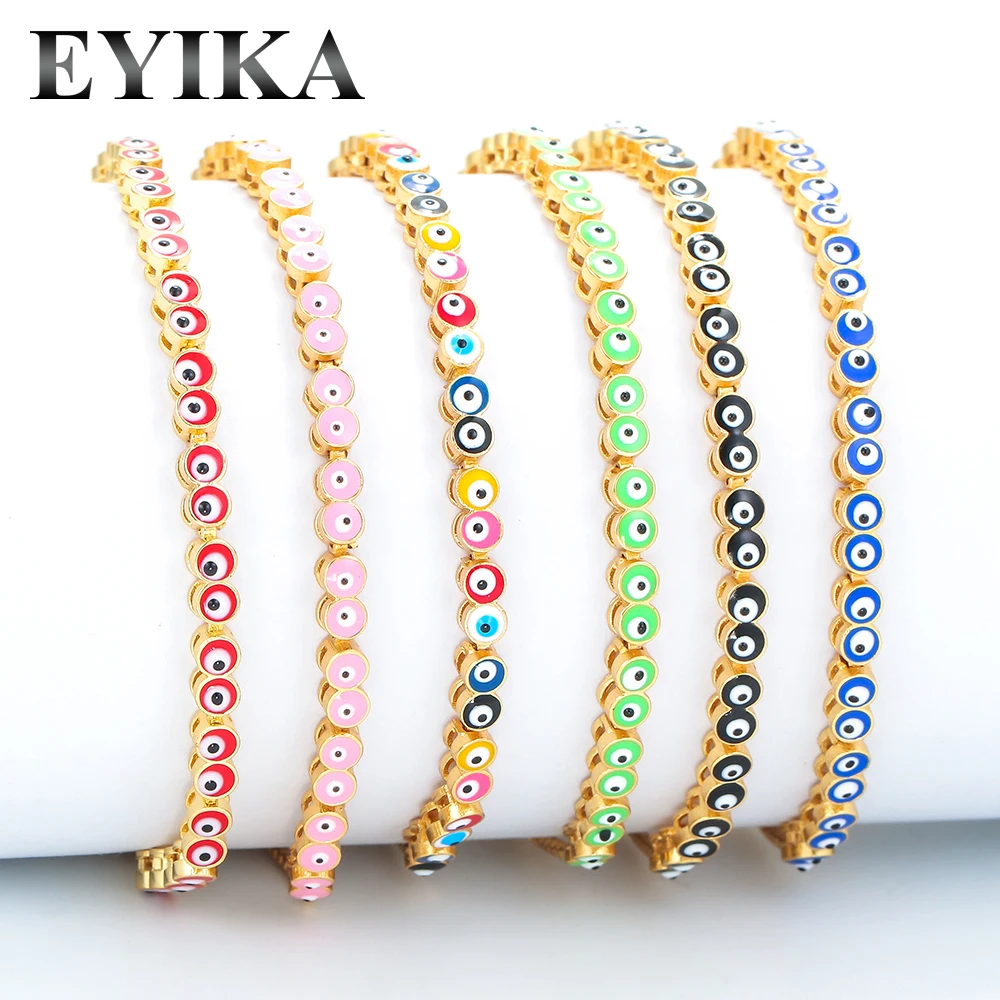 

EYIKA New Boho Style Turkey Blue Evil Eye Beads Adjustable Bracelet Bangles Fine Women Mix Color Enamel Pulseras Mujer Jewelry