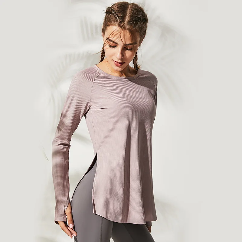 Gymkm, женские спортивные рубашки для йоги, дышащие, быстросохнущие, женская спортивная одежда с длинным рукавом, высокие тянущиеся спортивные куртки, одежда для активного спортзала - Цвет: Pink