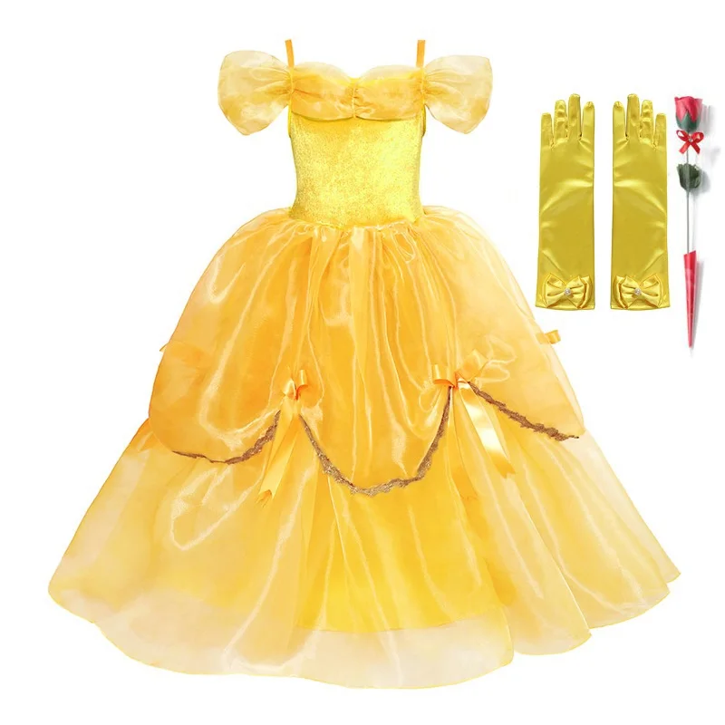 Belle Dress Set MUABABY; роскошный костюм принцессы Белль для девочек; детское платье без рукавов; пышное платье красавицы и чудовища; Карнавальный костюм для детей - Цвет: Belle Dress Set