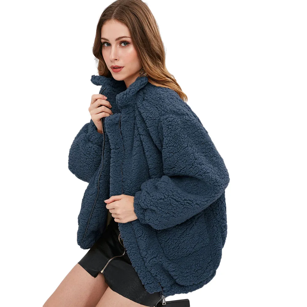 ZAFUL пальто с искусственным мехом, с карманами, на молнии, с карманами, с искусственным мехом, пальто с воротником-стойкой, однотонное, длинное, пушистое пальто, зимнее, теплое