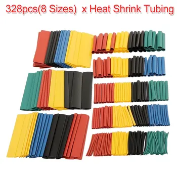 

328Pcs 8 Sizes Multi Color Polyolefin 2:1 Halogen-Free Heat Shrink Tubing Tube Assortment Sleeving Wrap Tubes