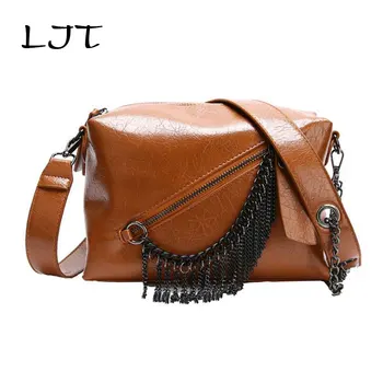 

LJT Brand Large-capacity Casual Personality Wide Shoulder Strap Chain Crossbody Small Square Bag Women Retro Tassel Handbag Tote