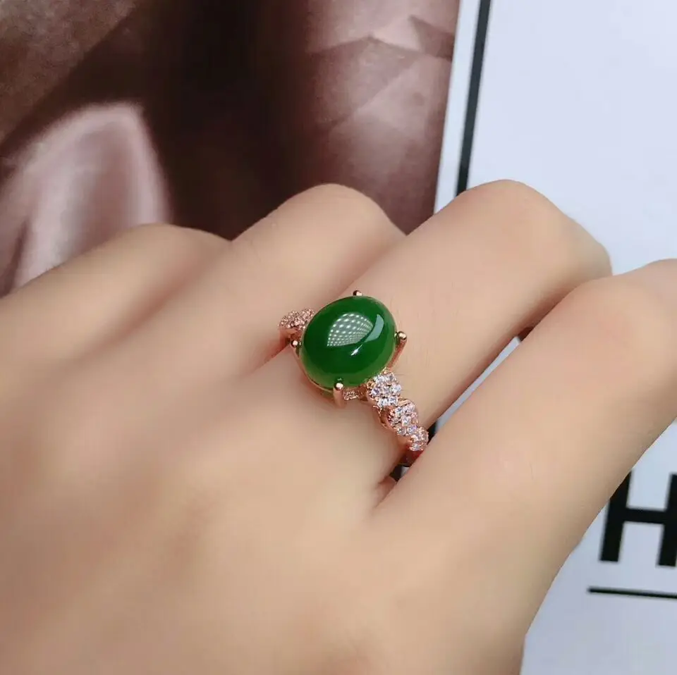 Rose gold ring MeiBaPJ натуральный нефрит цветок с драгоценными камнями Ювелирный Набор стерлингового серебра 925 набор из четырех частей хорошие Свадебные украшения для женщин - Цвет камня: Rose gold ring