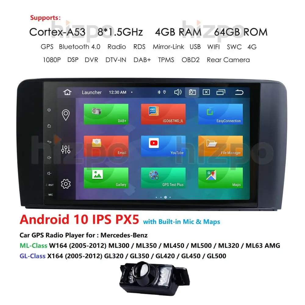 4+64 Android 9.0 CAR AutoAudio player gps FOR BENZ ML 320/ML 350/W164(2005-2012) Multimedia navigation head device unit receiver