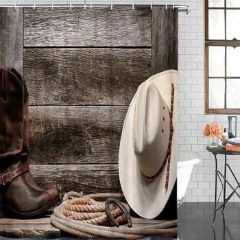 

Durable Polyester Fabric Shower Curtains for Bathroom/Reading Nook Stall American West Rodeo Traditional Straw Cowboy Hat with