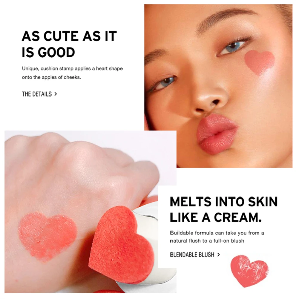 O.TWO.O Air Cushion Blusher Folding Heart Shape Shimmer Blush Rouge 4 Colors Easy To Wear Natural Face Makeup Blush TSLM1