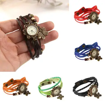 

Women Retro Faux Leather Bracelet Butterfly Decoration Quartz Wrist Watch Butterfly beads pendants braided strap Bracelet Watch