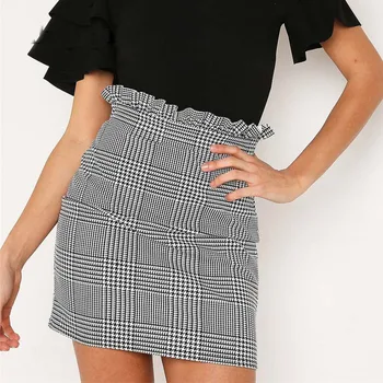 

2018 Sexy Women Skirt Bottoms Fashion plaid A-line Ruffles Regular Outwear Women Skirts Plus Size female