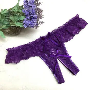 

New Hollow Out Women Sexy Lingerie Panties Temptation Underwear Lace Transparent Panties Solid Color Bow Low Waist Thongs New