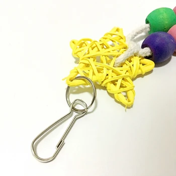 

Parrot Cage Bite Chew Toy-Rattan Accessories Woven Yellow Five-pointed Star and Colorful Large Wooden Beads zh1