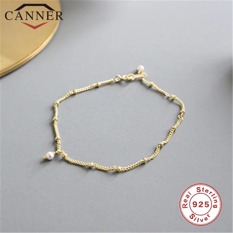925 пробы, серебряные браслеты с цепочкой для женщин, корейский стиль, золотой цвет, цепочка с бусинами, настоящий браслет, подарок для девушек