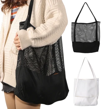 

Fashion Reusable Mesh Handbag Daily Use Beach Bag Designer Light Large Casual Totes Out Casual Tote Handbag Shoulder Beach Bag