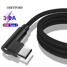 Tipo c cabo rápido do carregador 3m para huawei xiaomi redmi oneplus usbc cabo tipo sincronização de dados carregamento kabel 90 graus fio tipo-c