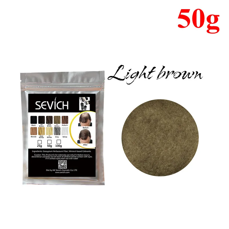 Light Brown Sevich волосы строительное волокно набор волоконных волос ребровый Порошок Заправка 50 г волос волоконный аппликатор 2,0 для унисекс анти-средство против выпадения волос - Цвет: Light Brown