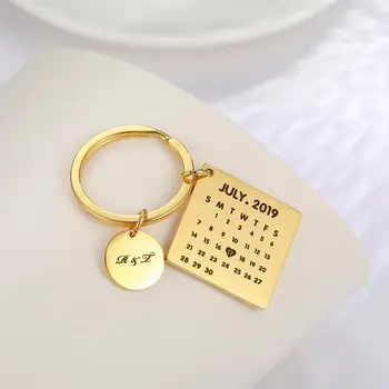 

Skyrim Custom Calendar Keychain Stainless Steel Name Date Engrave Personalized Keyring Key Chains Birthday Gift for Women Men